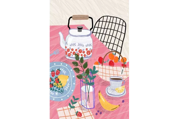 Tableau moderne cuisine pique-nique en couleurs rose pique nique