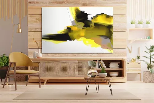 Tableau déco abstrait jaune et noir Terra