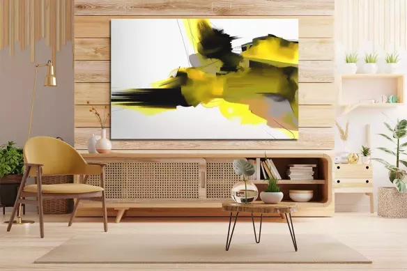 Tableau déco abstrait jaune et noir Terra