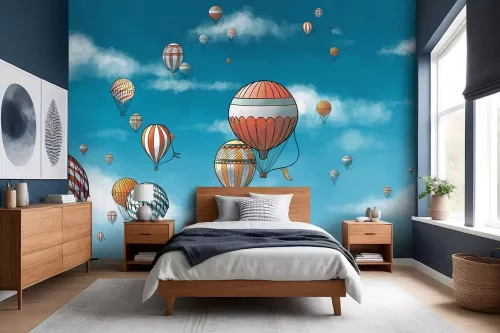 Tapisserie enfant montgolfière en vol
