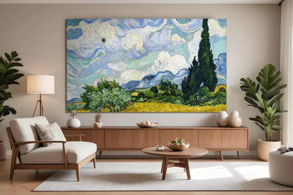 Toile van Gogh cyprès au blés d'or
