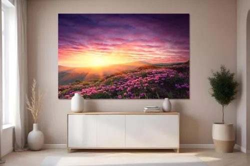 Toile paysage vallée fleuri