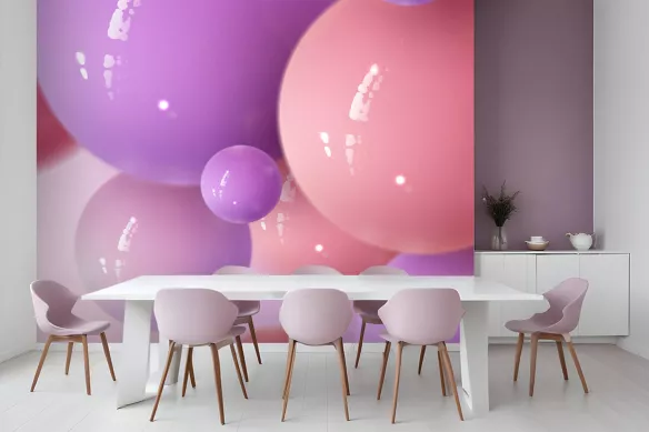 Tapisserie 3d bulles mauves et roses