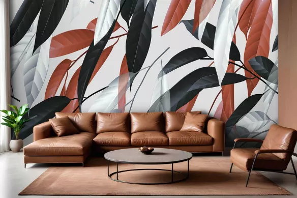 Tapisserie feuilles saule fauve