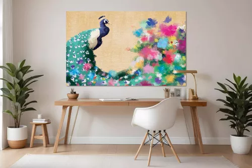 Tableau mural Paon Fleuri jaune