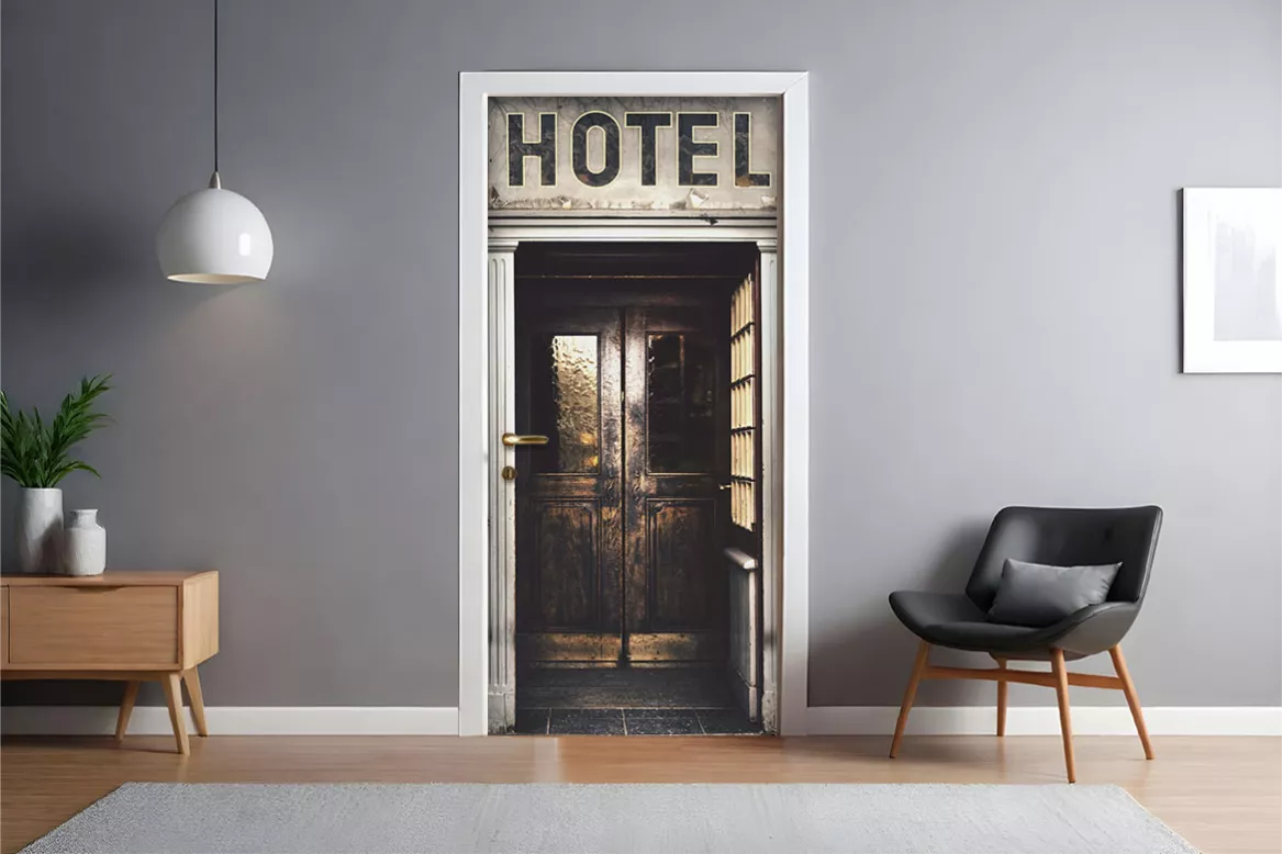Sticker Porte Trompe-l'Œil Bois Rustique 3D - 80x210 Cm - Autocollant PVC - Pour Décoration Murale