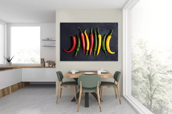 Toile cuisine piments rouges verts jaunes