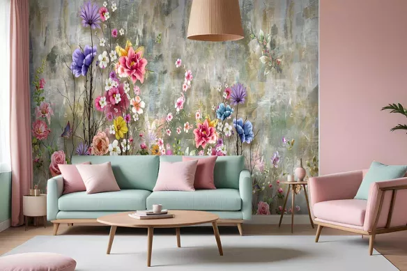 Papier peint fleurs colorés