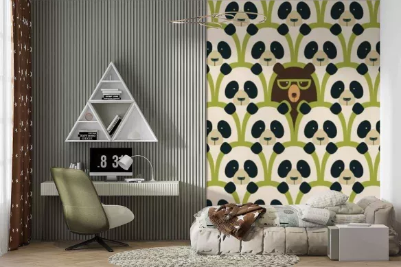 Papier peint déco enfant Pandas et moi