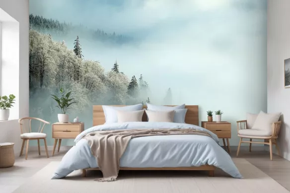 Papier peint chambre adulte forêt enneigée