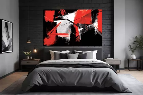Toile abstraite design rouge et noir coups de pinceaux