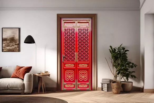 Déco porte rouge chinoise