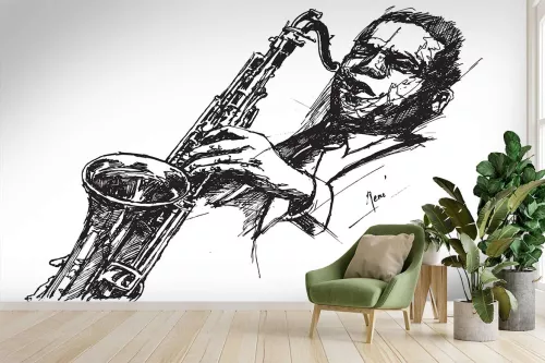 Papier Peint design jazzman au saxo