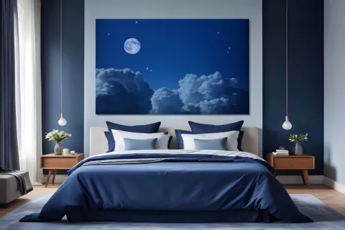 Tableau deco bleu nuage et lune