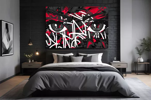 Toile Street Art - Collage Urbain rouge et noir