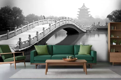 Décoration poster mural Pont de Chine noir et blanc