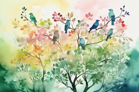 Tableau oiseau et arbre Murmure de la Nature
