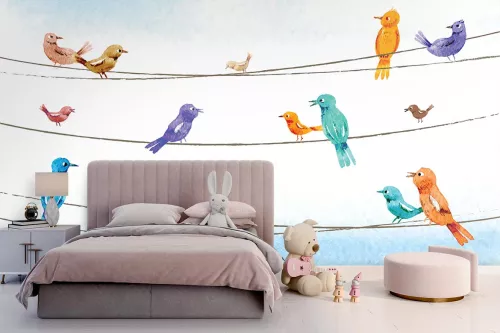 papier peint decoratif les oiseaux sur un fil