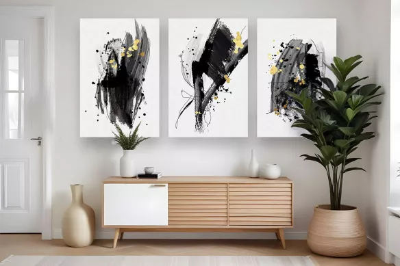 Toile Triptyque - Traces Abstraites