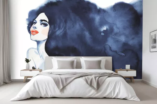Papier peint tendance Femme chevelure encre