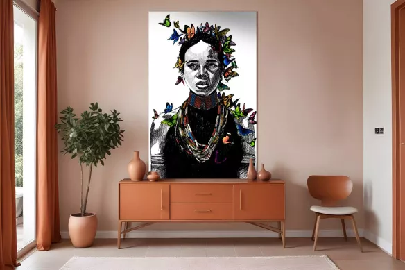 Tableau femme africaine papillons