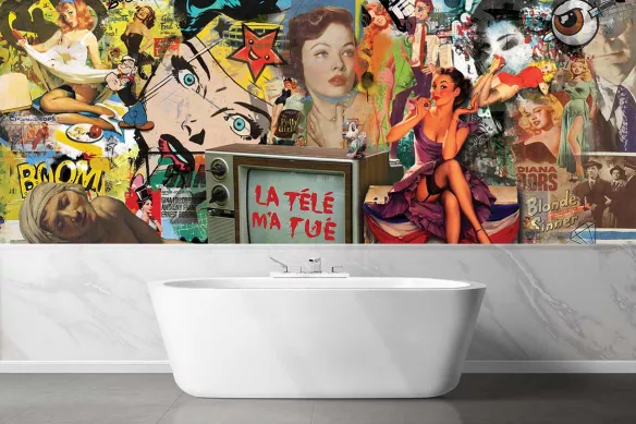 Tapisserie vintage street art TV tue