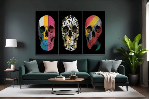 Triptyque Tête de mort multicolore
