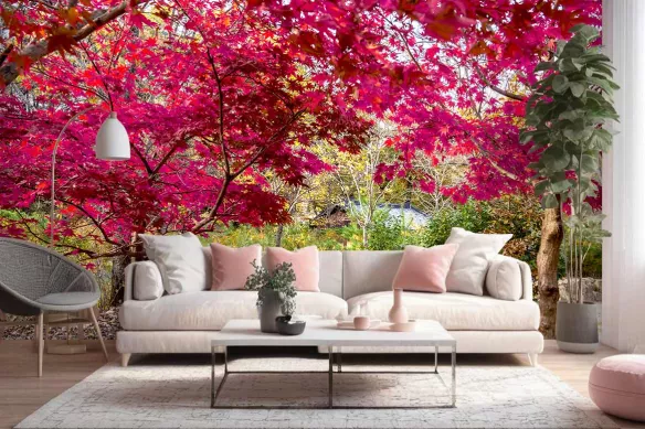 papier-peint-panoramique-arbres-roses