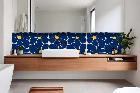 Crédence Salle de Bain - Fleurs Bleues