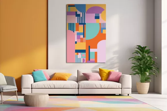 Tableau Abstrait pour salon - Formes Rétro géométriques et colorés