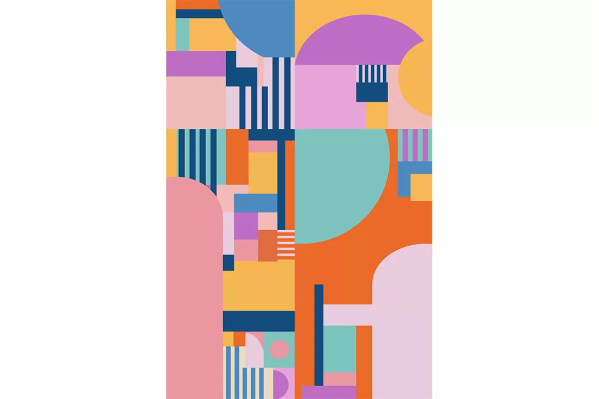 Tableau Abstrait pour salon - Formes Rétro géométriques et colorés