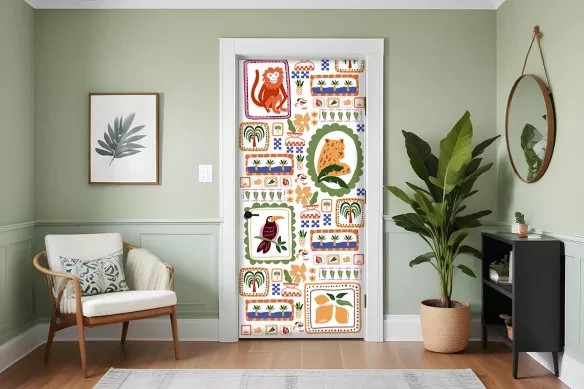 Stickers de Porte pour salon - Animaux Tropicaux Chic