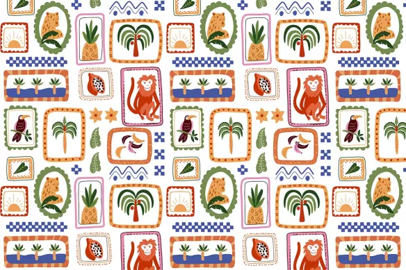 Papier Peint Jungle pour salle à manger - Animaux Tropicaux Chic