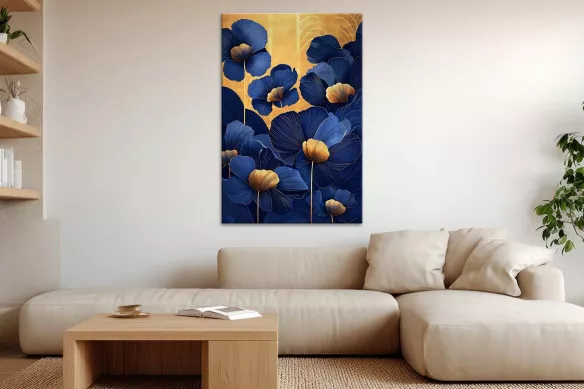 Tableau salon fleurs – Éclosion Bleue