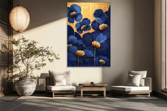 Tableau fleurs pour salon– Éclosion Bleue