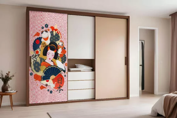 Stickers porte de placard - Geisha Japonaise
