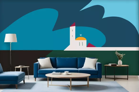 papier peint bord de mer salon - Petit Port Breton