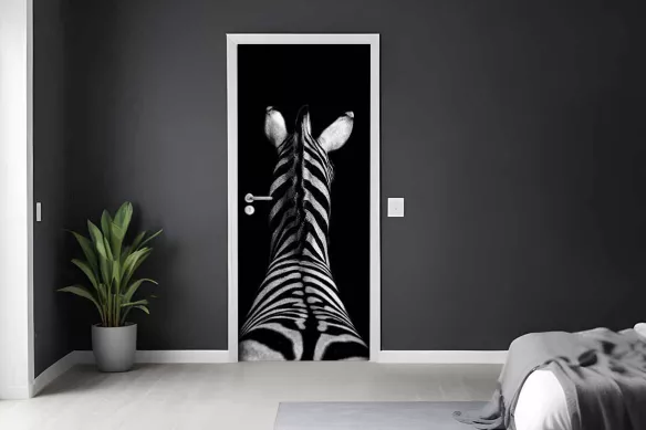 Sticker de Porte de salon Noir et Blanc - Zèbre de Dos
