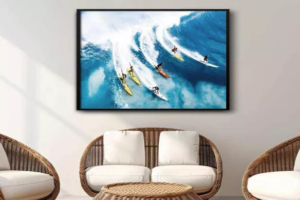 Tableau en verre salon bord de mer - Surf entre amis