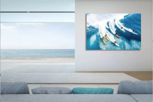 Tableau en verre salon paysage mer - Surf entre amis