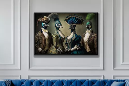 Impression sur verre avec cadre noir - Paons Aristocrates