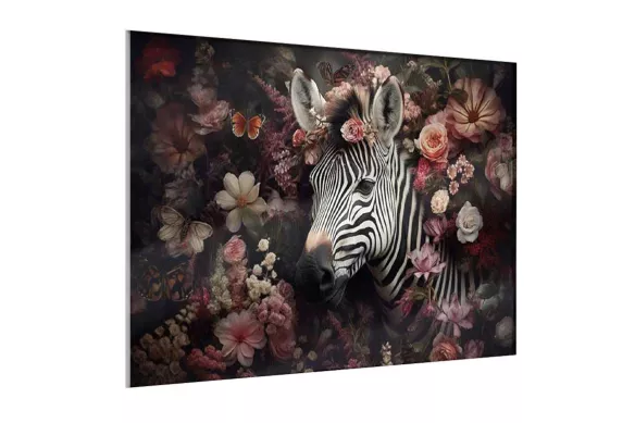 Impression sur verre avec encadrement bois noir- zèbre fleuri