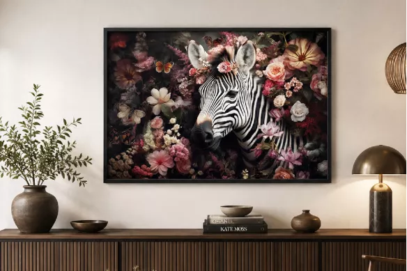 Impression sur verre - zèbre fleuri