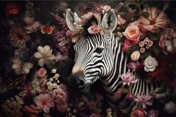 Impression sur verre zoom visuel - zèbre fleuri