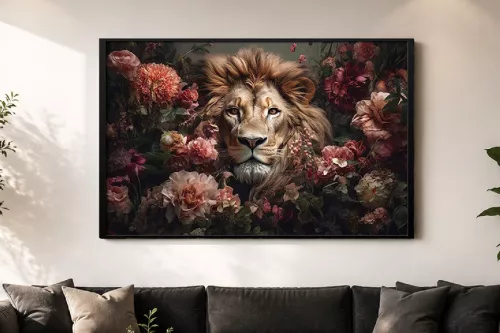 impression sur verre - Lion fleuri