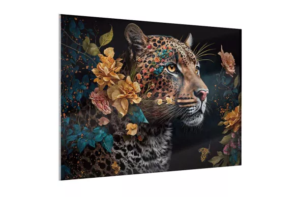 impression sur verre - Félin fleuri