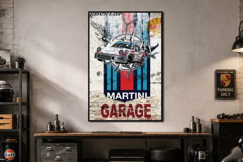 Tableau en verre vintage - Garage Porsche Martini