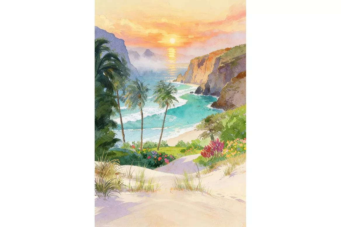 Tableau coucher de soleil pour chambre - Chemin de Plage