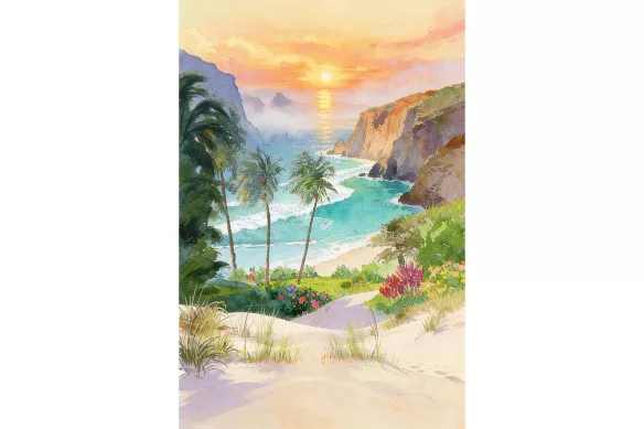 Tableau sur toile coucher de soleil  - Chemin de Plage