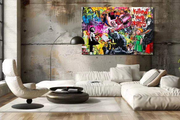 Tableau art urbain pour salon Love Win